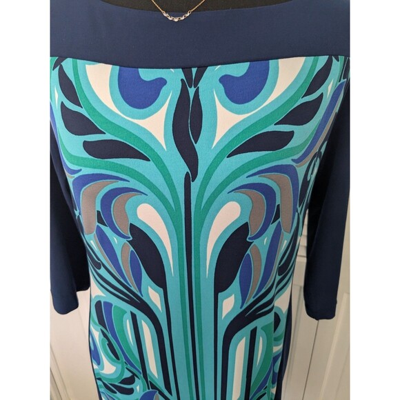Banana Republic Dress Women's PM Multi Blue Color Block Abstract Art Sheath - Picture 6 of 13